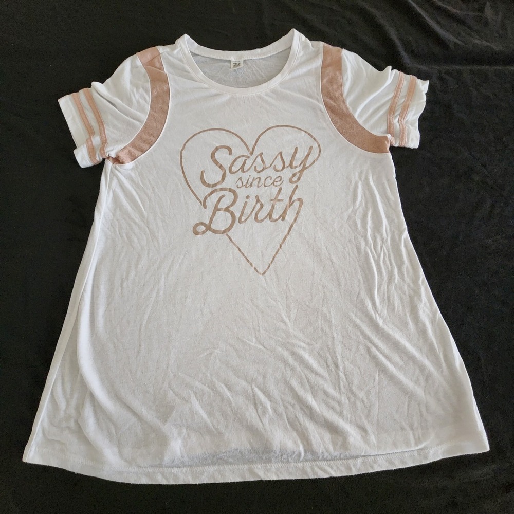Hybrid Brand Sassy Since Birth White T-Shirt Women's M